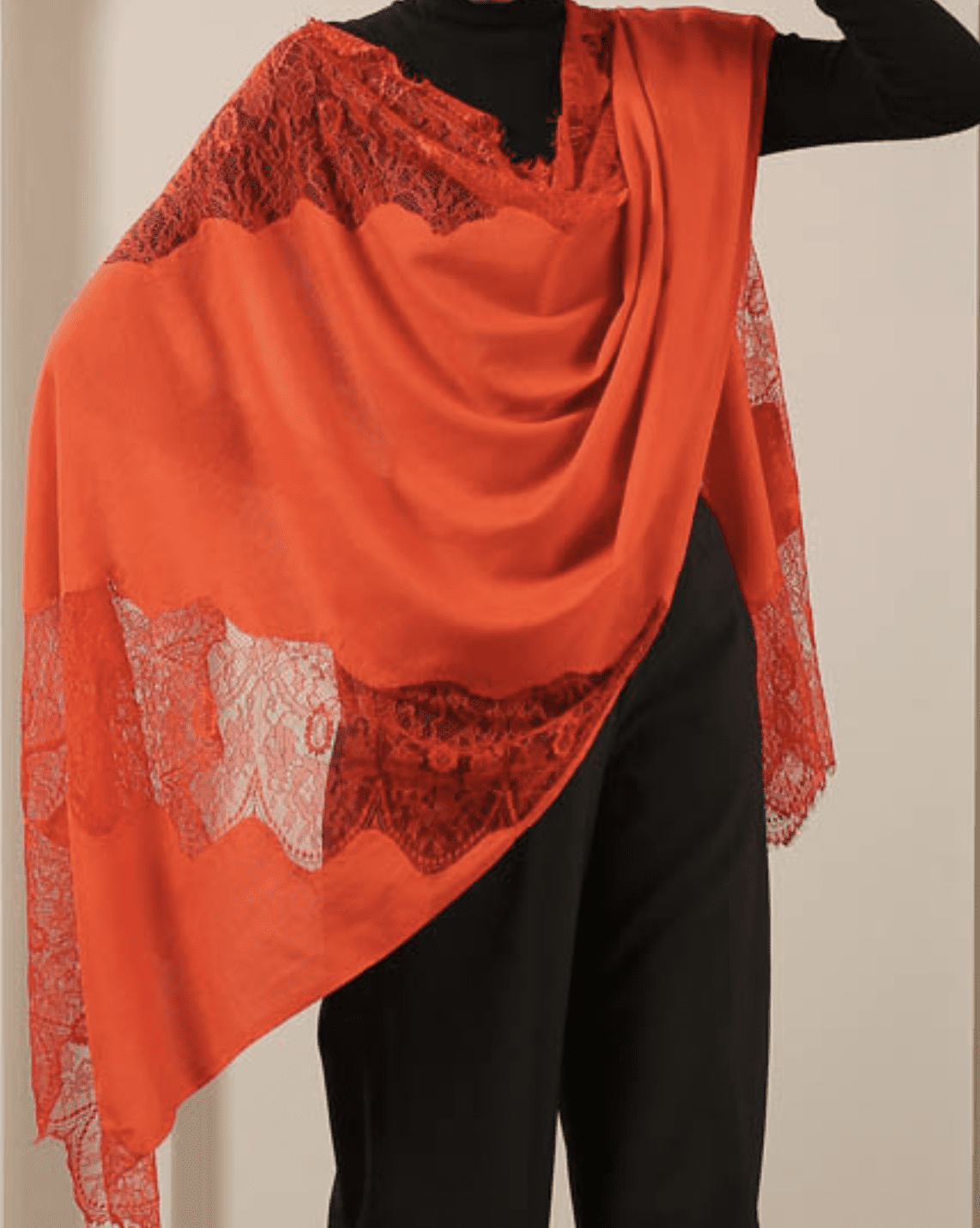 Floral French Lace Lux Wool Stole - Red - Image 5