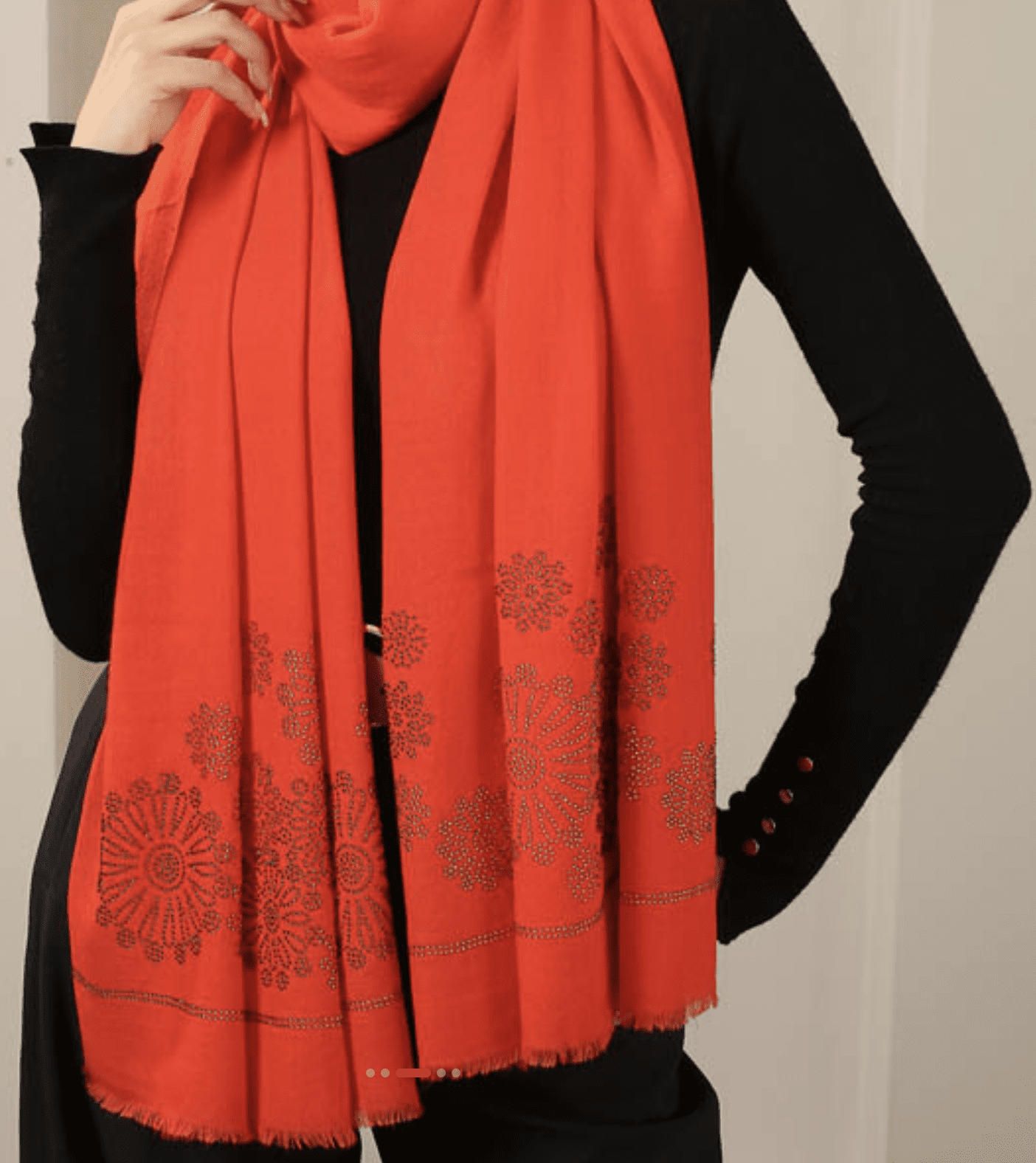 Floral French Lace Lux Wool Stole - Red - Image 3