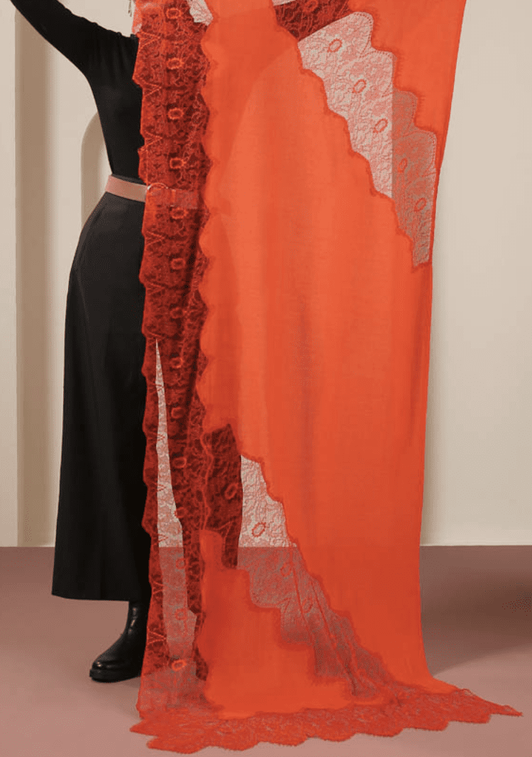 Floral French Lace Lux Wool Stole - Red - Image 2