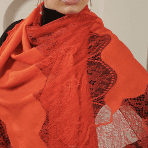 Floral French Lace Lux Wool Stole - Red