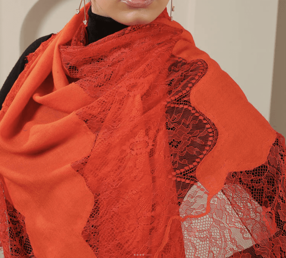 Floral French Lace Lux Wool Stole - Red