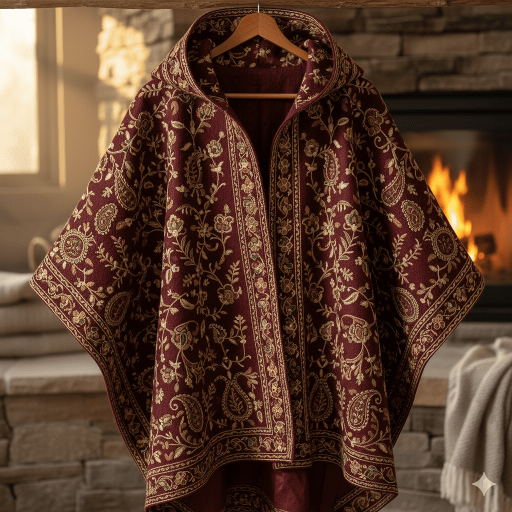 Deep Maroon Wool Poncho