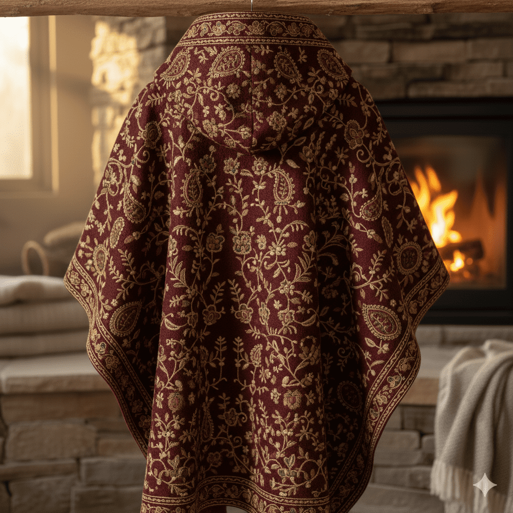 Deep Maroon Wool Poncho - Image 2