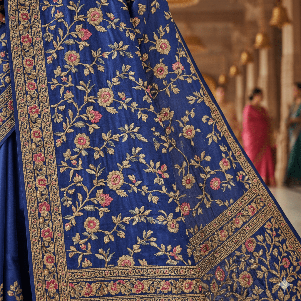 Embroidered Silk Kashmiri Saree - Image 2