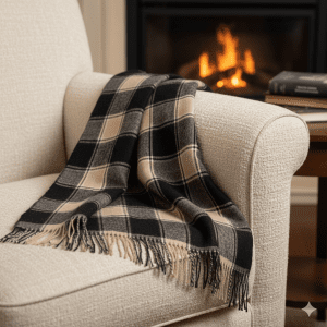 Handloom Pure Pashmina Checks Stole Black/Fawn