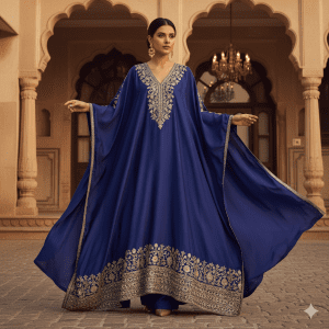 Indigo Silk Kaftan Dress