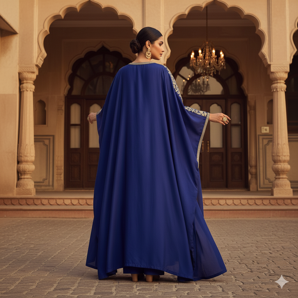 Indigo Silk Kaftan Dress - Image 2