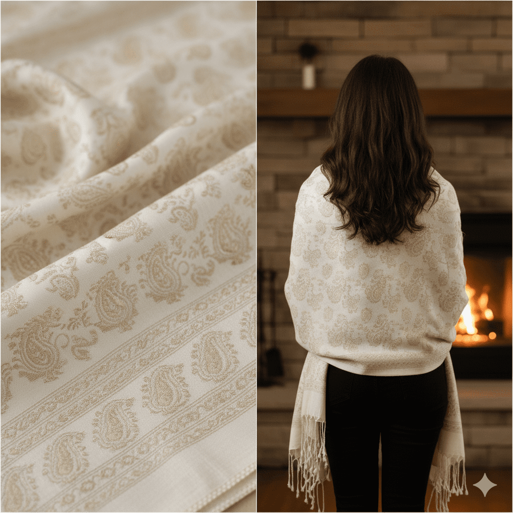 Kairi Paisley Handloom Pashmina Shawl - Image 2