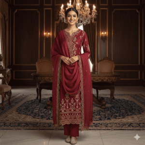 Maroon Cotton Suit with Zari Work