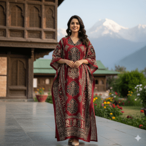 Maroon Printed Kaftan Dress