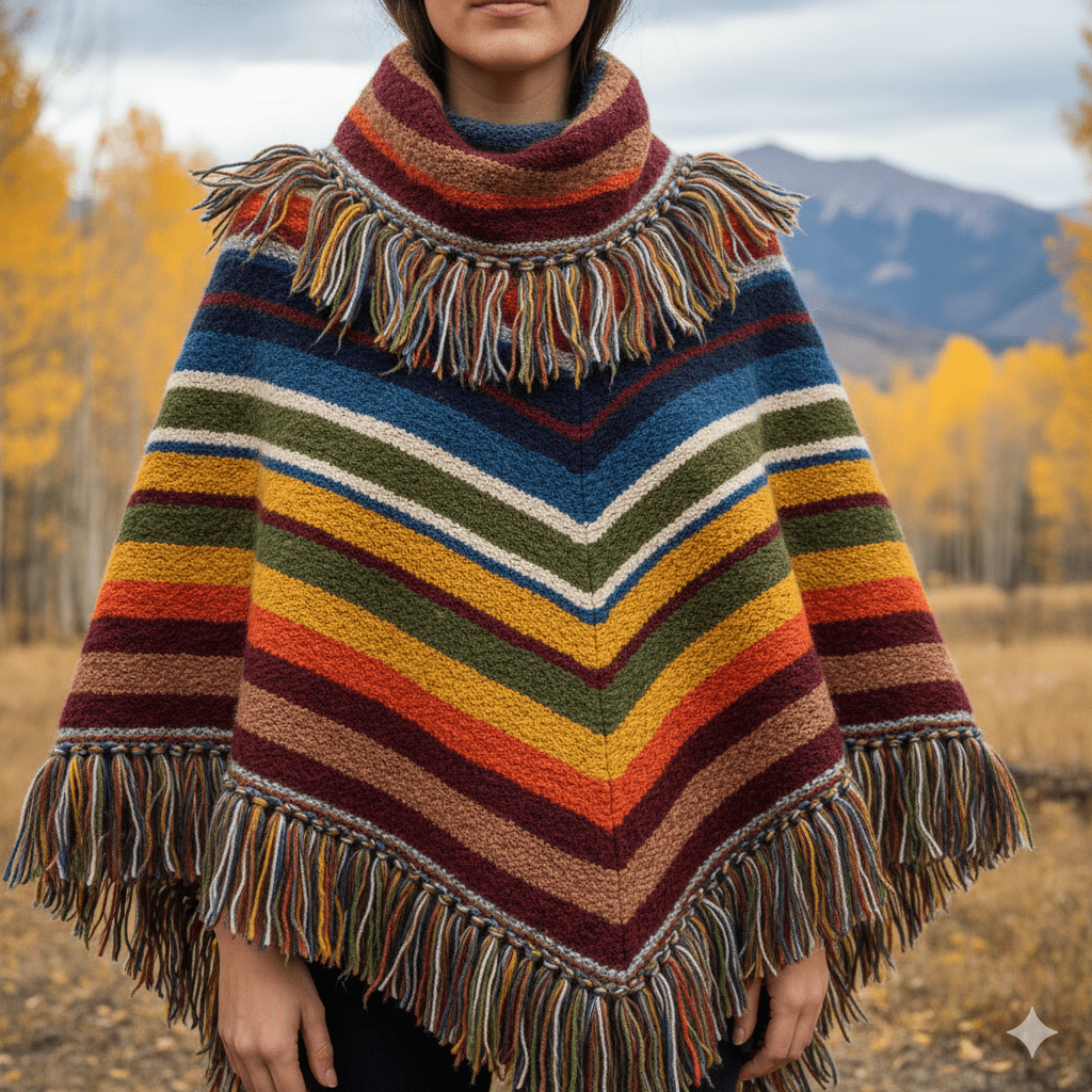 Multicolor Striped Wool Poncho - Image 2