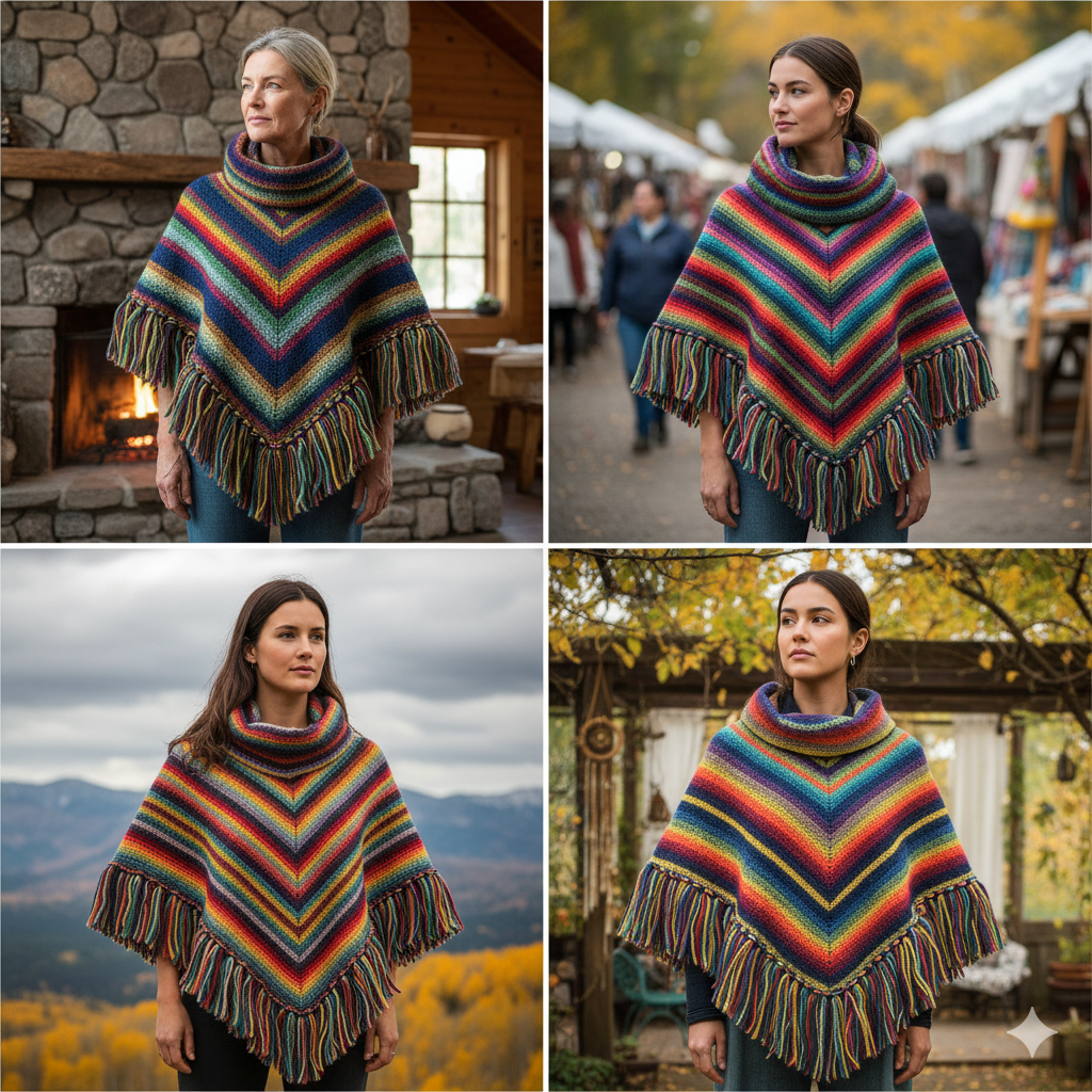 Multicolor Striped Wool Poncho - Image 3