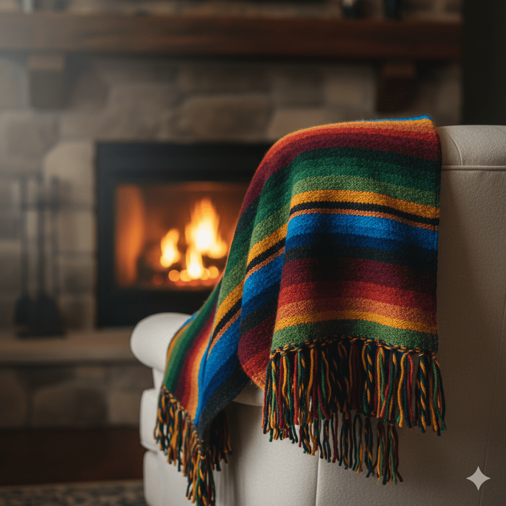 Multicolor Striped Wool Poncho