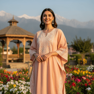 Peach Cotton Kaftan with Thread Work