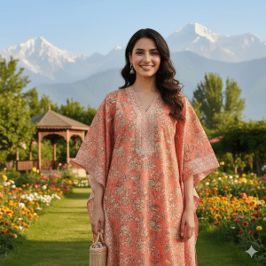 Peach Floral Cotton Kaftan