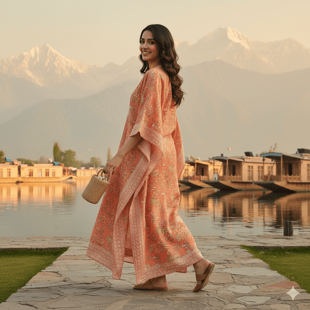 Peach Floral Cotton Kaftan - Image 2