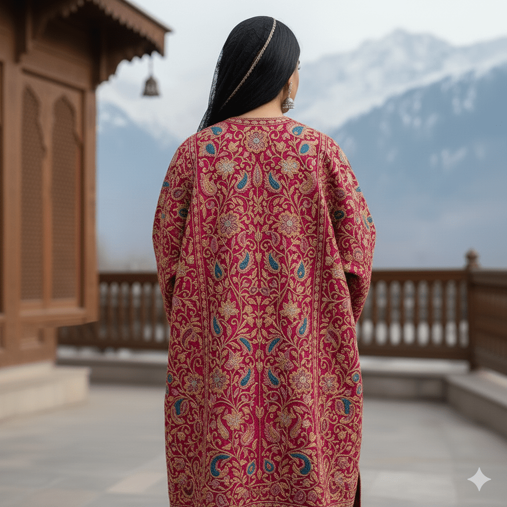 Rani Pink Aari Embroidered Pheran - Image 2