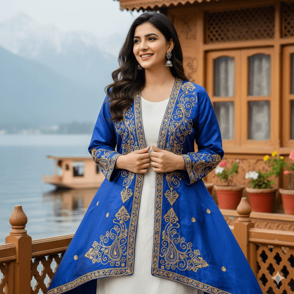 Royal Blue Aari Embroidered Silk Jacket