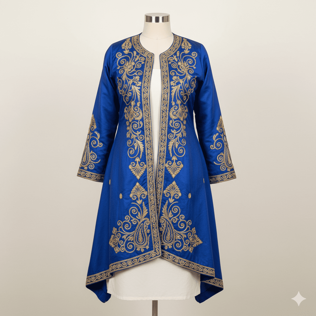 Royal Blue Aari Embroidered Silk Jacket - Image 3