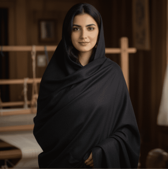 Midnight Black Pure Pashmina Shawl - Image 2