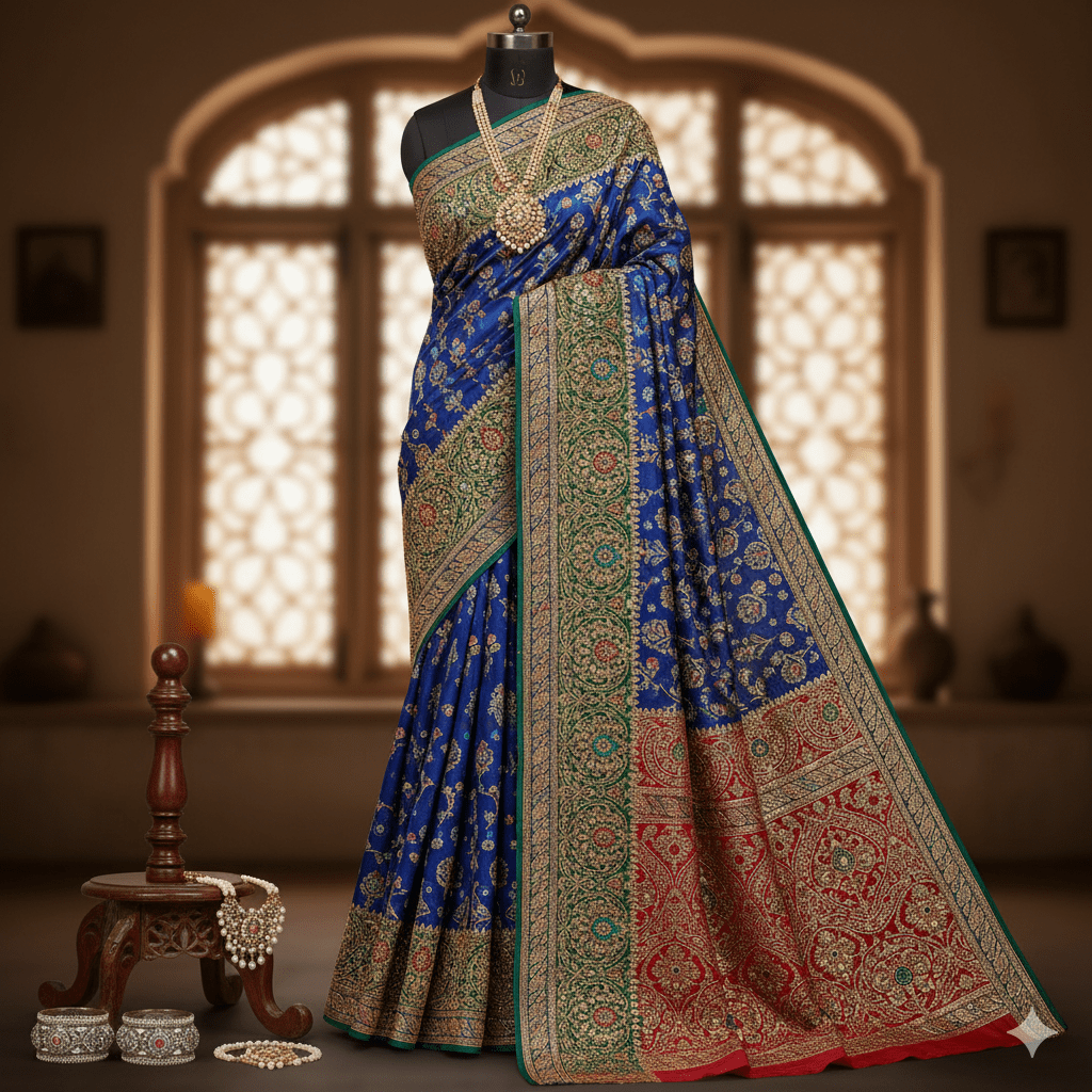 Tilla Work Embroidered Kashmiri Saree