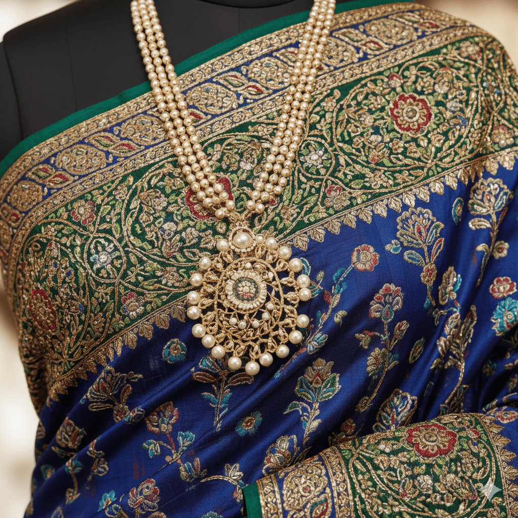 Tilla Work Embroidered Kashmiri Saree - Image 2