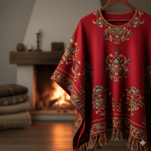 Traditional Red Wool Poncho