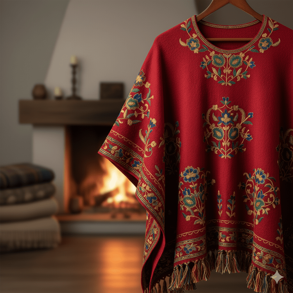 Traditional Red Wool Poncho