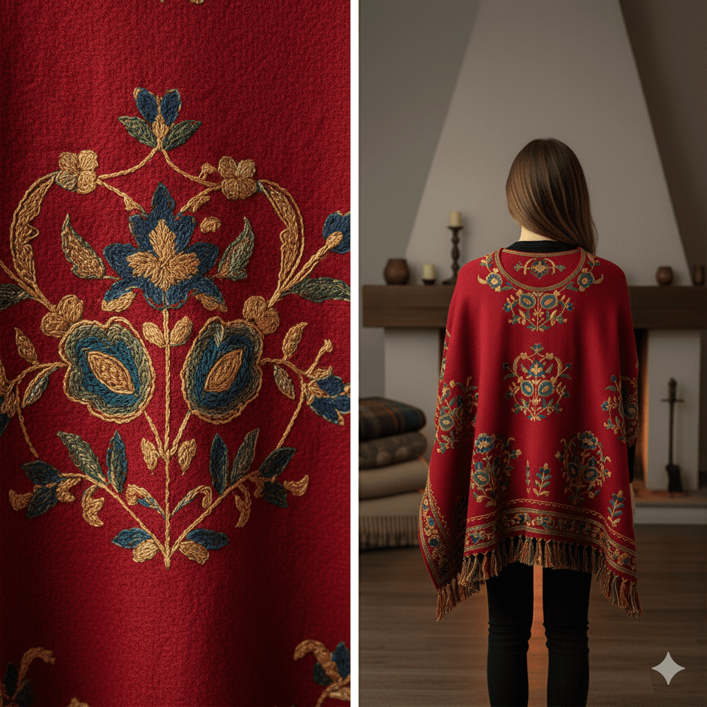 Traditional Red Wool Poncho - Image 2