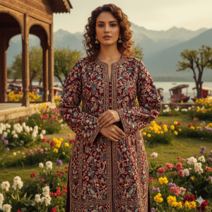 Wine Pure Wool Sozni Embroidered Pheran