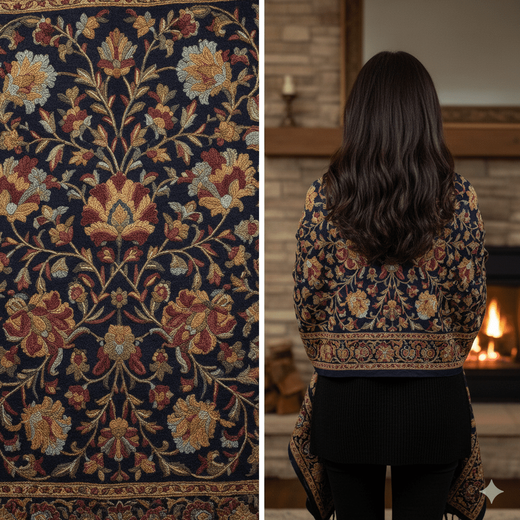 Women's Kashmiri Floral Aari Embroidered Shawl - Image 2